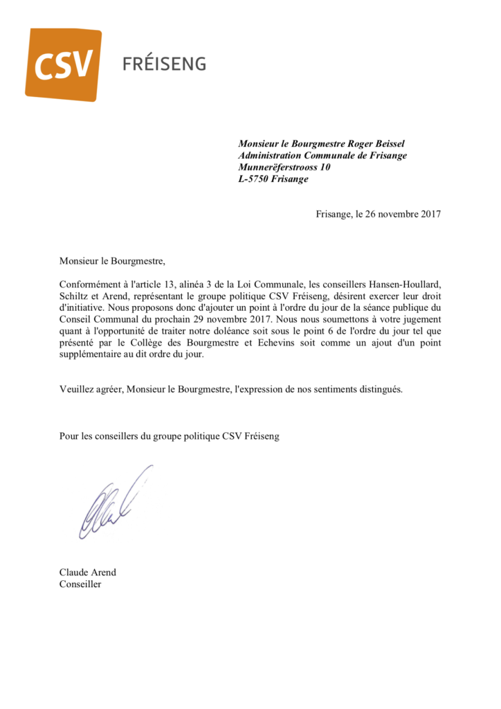 Motion du CSV Frisange pour l’institution d’une Commission du Patrimoine Historique Communal